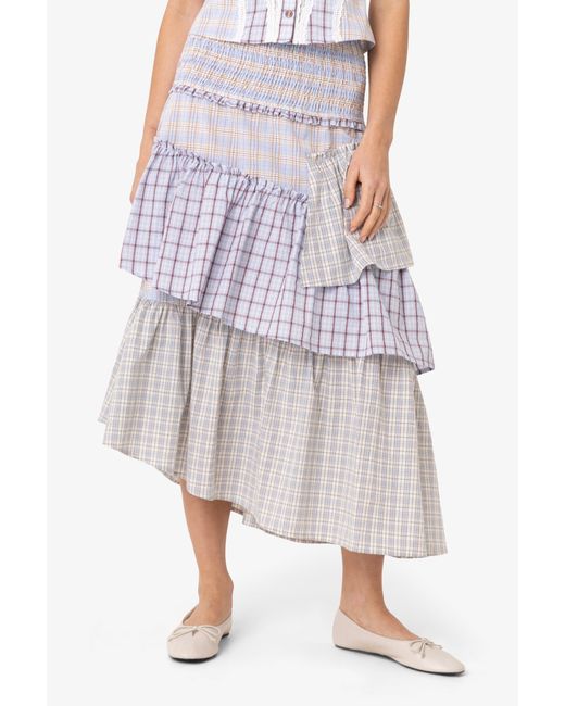Amy Lynn Gray Thea Multi Check Smocked Tiered Skirt