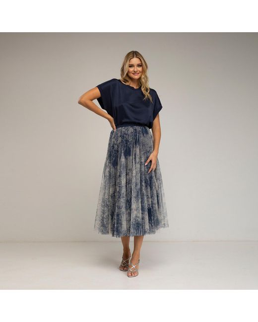 Tantra Spain Sl Blue Print Tulle Skirt With Multiple Layers And A-Line Cut With Elastic Waistband