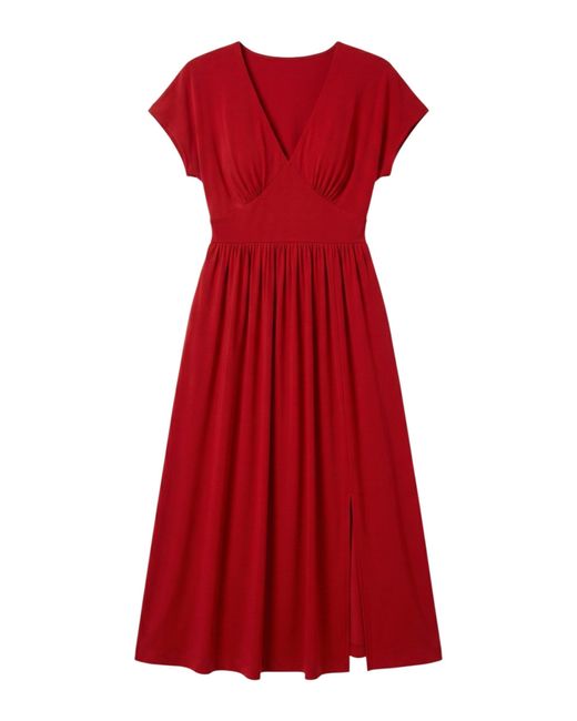 Louche Red Unity Linen Mix V-Neck Midi Dress