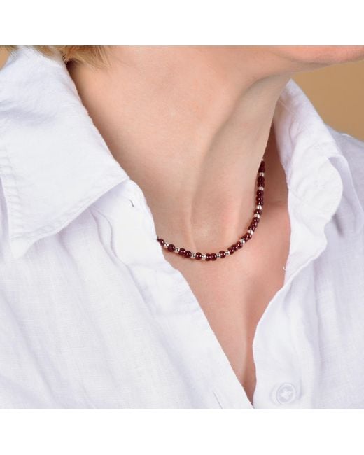 Nellou Jewellery Brown Jewel Bead January Birthstone Necklace Plated Sterling