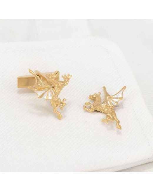 Simon Kemp Jewellers Metallic Dragon Cufflinks Eighteen Carat On Sterling for men