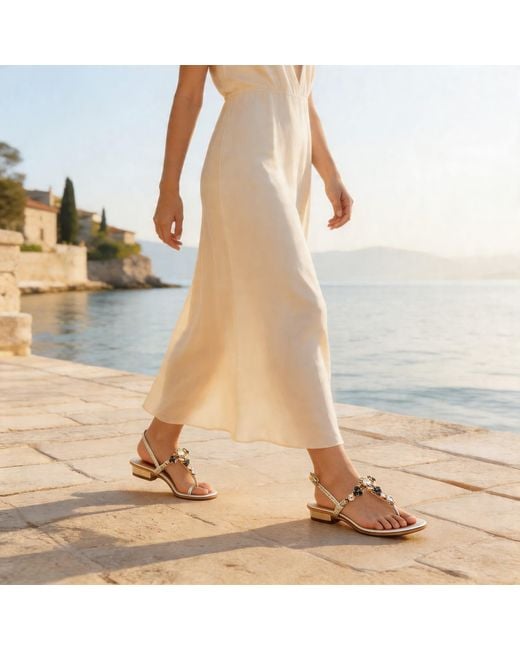 DAMAPREZIOSA Metallic Neutrals Sofia Platinum Jewel Sandal