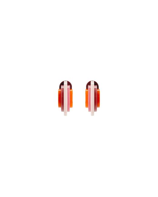 Gissa Bicalho Red Handmade Acrylic Earring Discs Layers Antique