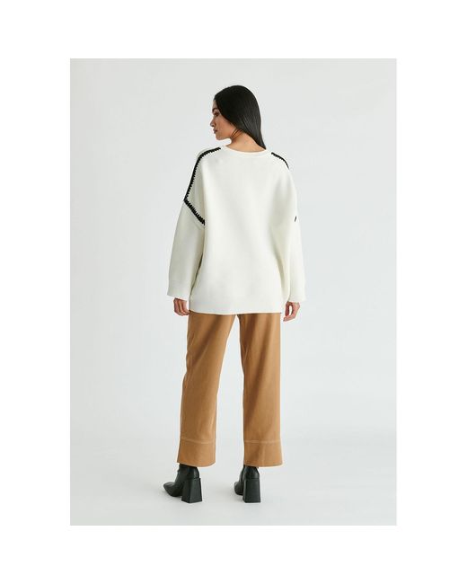Paisie White Ribbed Jumper With Contrasting Embroidery
