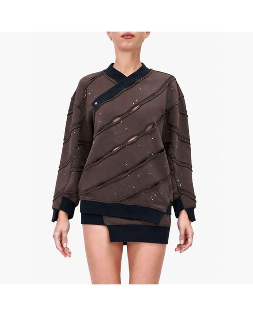 Gao Republic Black Sweatshirt Diagonal Cut-Out Jersey