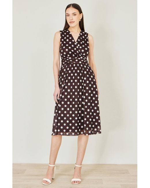 Yumi' Black Polka Dot Mesh Wrap Skater Dress With Pockets