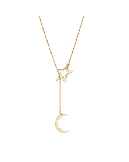 Posh Totty Designs Metallic Yellow Gold Plated Moon & Star Lariat Necklace
