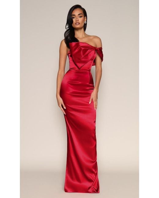 Moda Glam Red Grace Strapless Statement Bow Gown