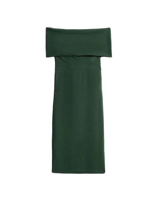 Nocturne Green Off-Shoulder Foldover Column Midi Dress