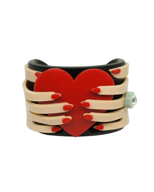 Gissa Bicalho Red Acrylic Handmade Bracelet Hands & Heart