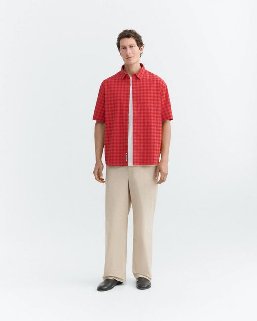 Thinking Mu Red Paddy Seersucker Shirt for men