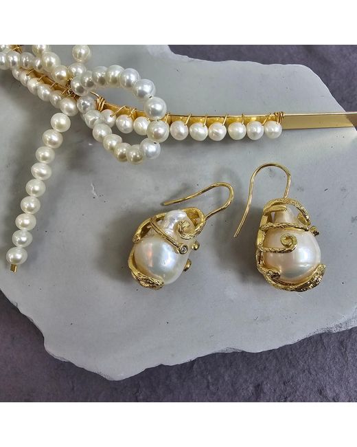Farra Metallic Baroque Pearls Dangle Earrings