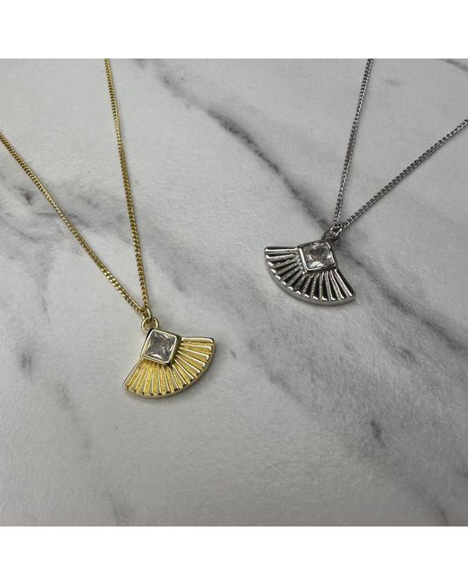 Clemence Wren Metallic Art Deco Gemstone Fan Charm Pendant Necklace