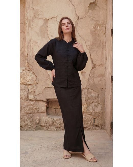 Muda Clothing Fz Llc Black Inori Linen Top