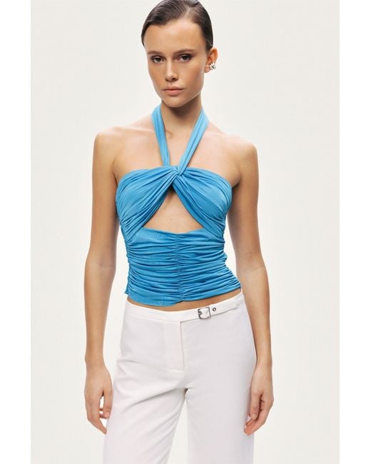 Nocturne Blue Cut-Out Draped Blouse