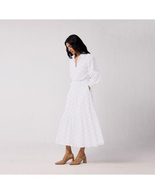 REISTOR White Embroidered Flowy Maxi Tiered Dress