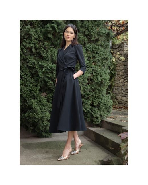 concept A trois Black Midi Wrap Shirt Dress With Pockets