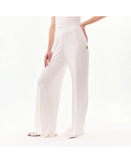 Mandragora White Neutrals Ecru Knit Pants With A Straight Leg And High Waist Made Of Viscose – Ivy