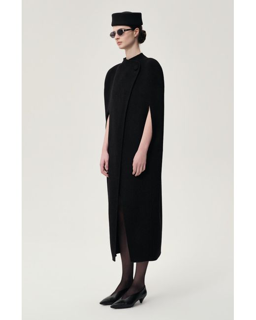 FRONT ROW SHOP Black Double-Faced Sculptural Wool Cape Coat