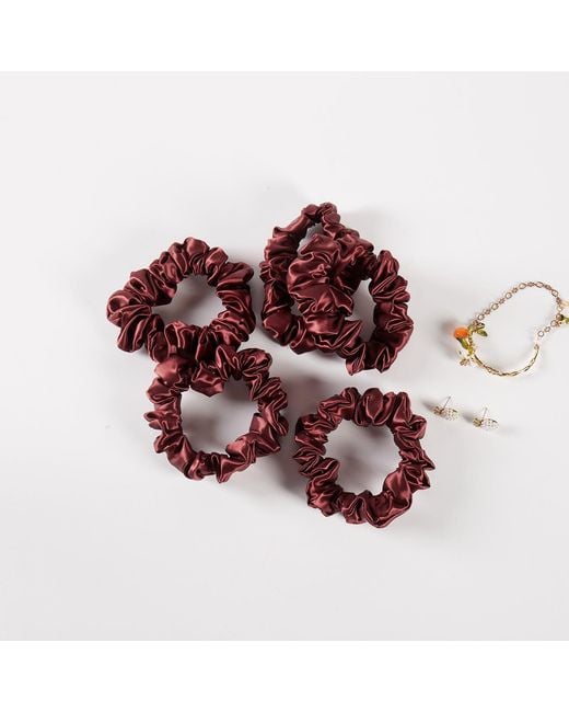Soft Strokes Silk Red Pure Mulberry Silk Mini Scrunchie Set Of Five