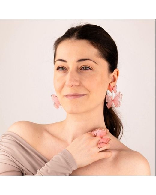Oana Savu Pink Silk Butterfly Earrings Ear Wires Lightweight Statement