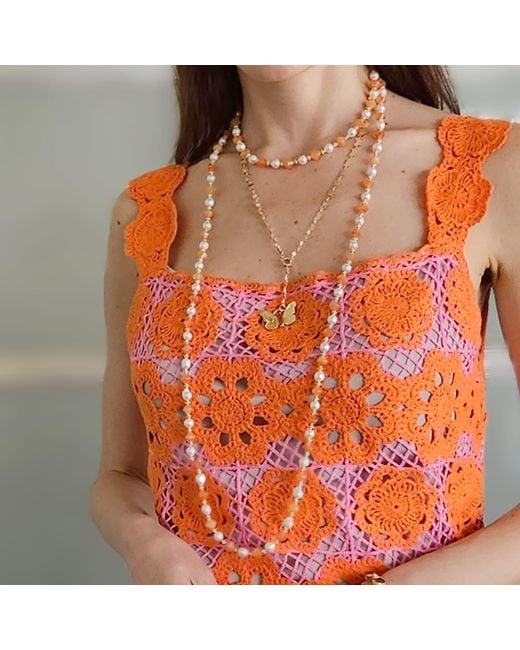 Farra Metallic Freshwater Pearls With Jade Long Necklace