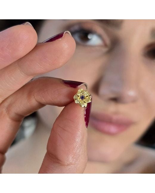 Harfi Metallic Amethyst February Birthstone Birthflower Plated Stud Earrings