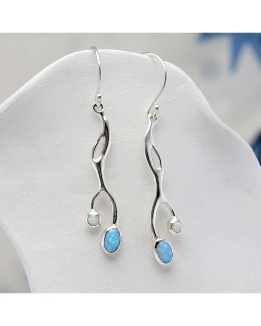 Isla Silver Metallic Flowing & Opal Drop Earrings