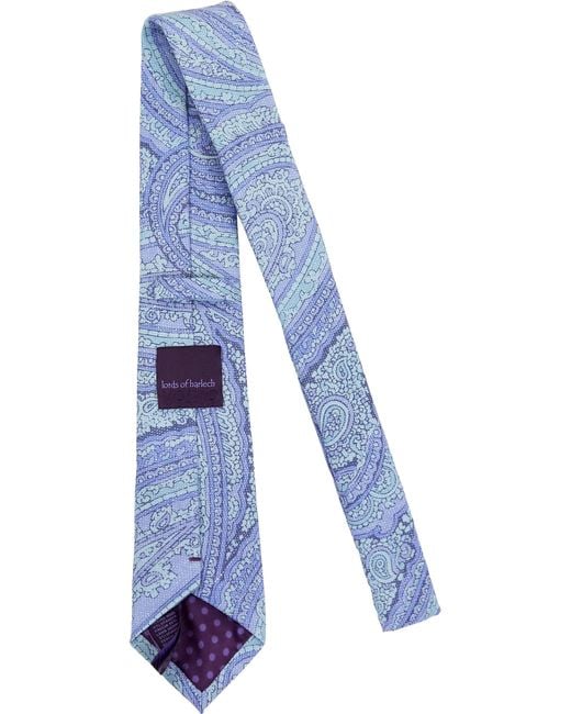 Lords of Harlech Blue Taddeo Paisley Oxford Merino Tie for men