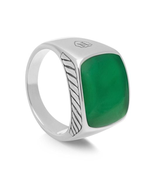 Nialaya Green Gentlemen's Signet Ring With Agate for men