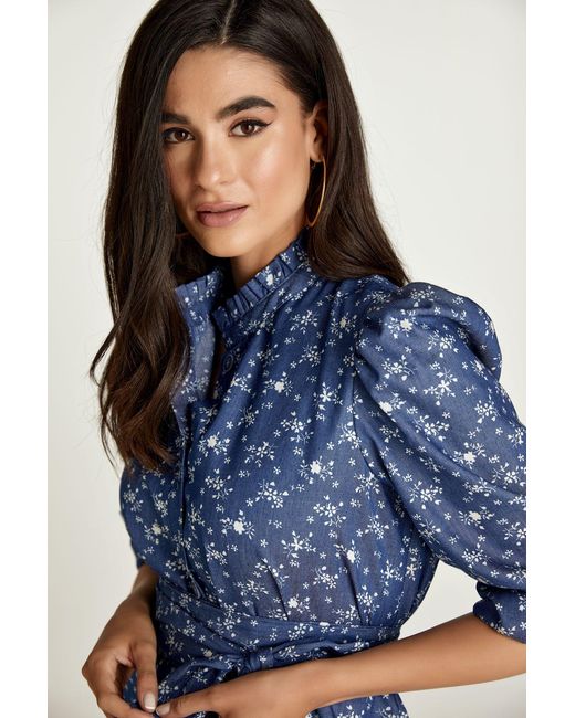 Conquista Blue Floral Long Sleeve Dress