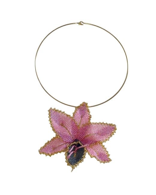 Iliana Arrazola Pink Orchid Choker, And, Glass Beads, Beaded Jewelry