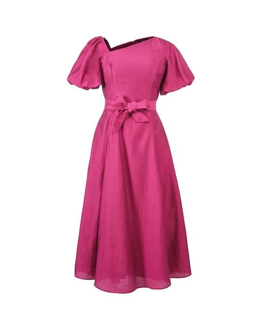 Smart and Joy Pink Fit-And-Flare Asymmetric Collar Dress
