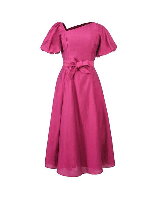 Smart and Joy Pink Fit-And-Flare Asymmetric Collar Dress