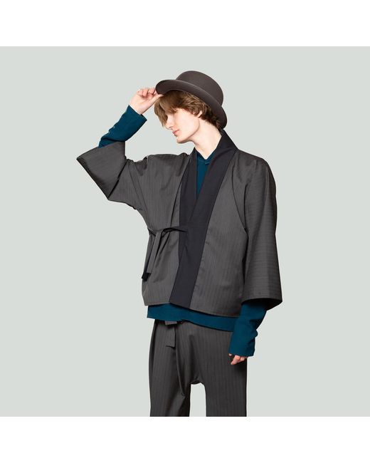 MOE Blue Graphite Stripe With Twilight Collar Wool Jacket Reversible