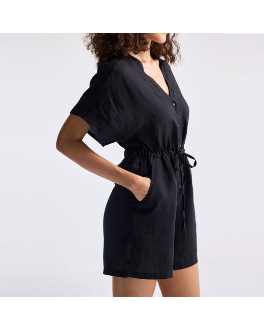 REISTOR Black V Neck Drawstring Romper