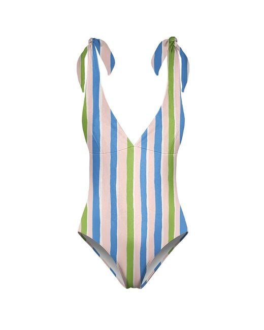 Aloha From Deer Blue Pastel Stripes One Piece Swimsuit