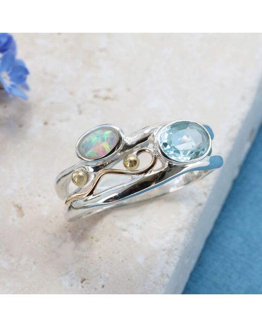 Isla Silver Blue Topaz & Opal Gemstone Ring