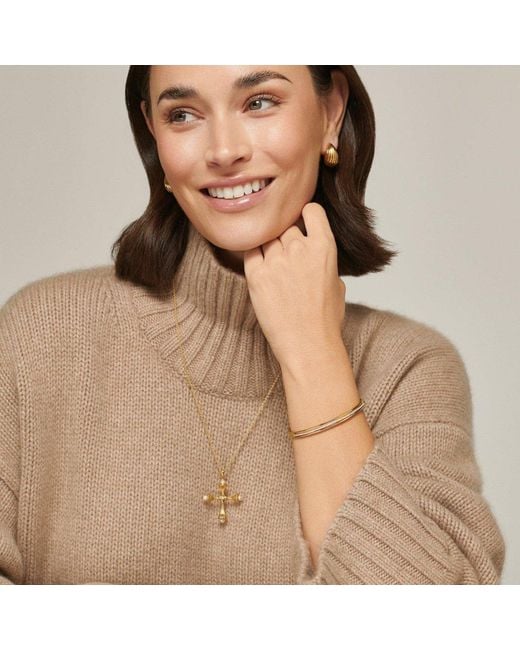 Lulu B London Metallic Pearl Cross Necklace With Cubic Zirconia