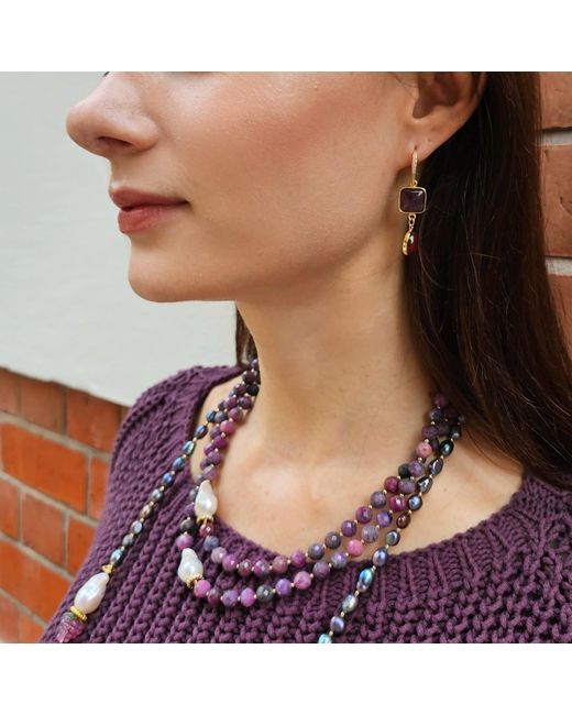 Farra Red Natural Garnet With Agate Dangle Earrings