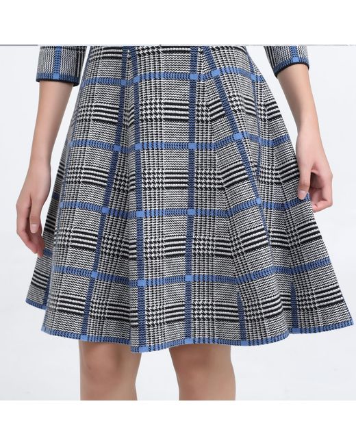 Smart and Joy Blue Fit-And-Flare Tartan Knit Dress