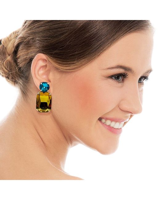 Michael Nash Jewelry Orange Adelle Topaz Crystal Ocatgon And Aqua Round Stone Drop Earrings