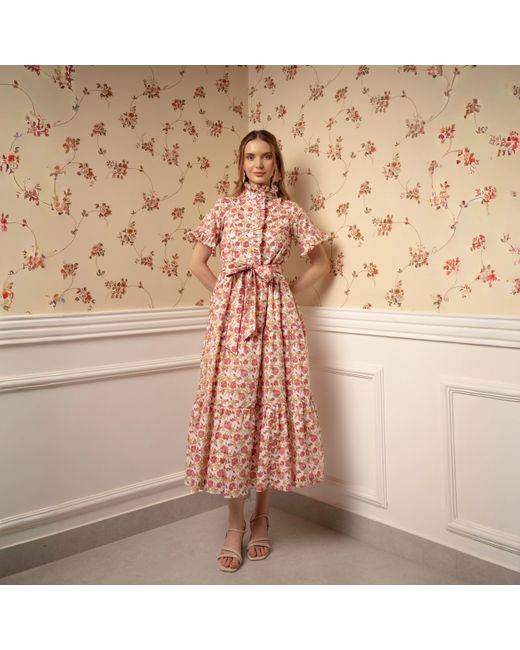 Echo of Pink Pink Sofia Ruffled Neck Hand Block Print Cotton Dress