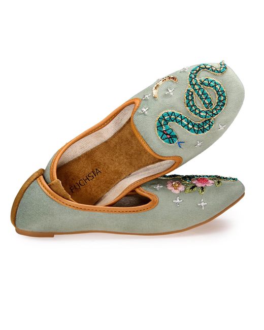 Fuchsia Shoes Green Viper Velvet Moccasins
