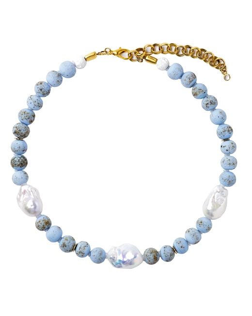 Bombyx House Blue Baroque Pearl & Ceramic Bead Necklace