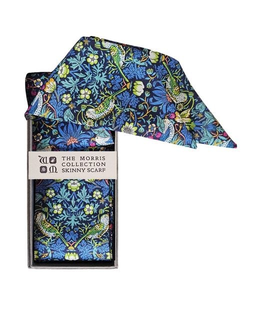 Lime Tree Design Blue Skinny Scarf Strawberry Thief Morris Collection