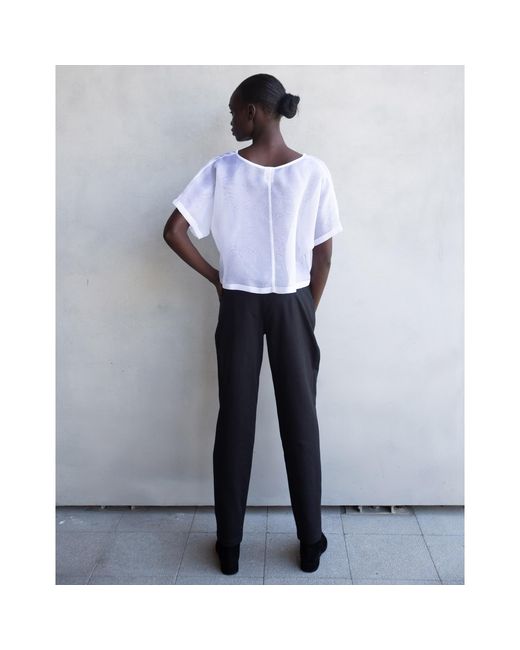 By Noa Rawitz Blue Silk Organza Boat Neckline Dolman Short Sleeves Top
