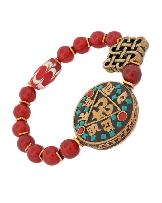 Ebru Jewelry Sacred Om Carnelian & Tibetan Mantra Beaded Bracelet