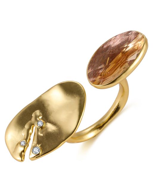 Rare Matters Jewelry Metallic Floating Stone Peach Glass Huggie Ring