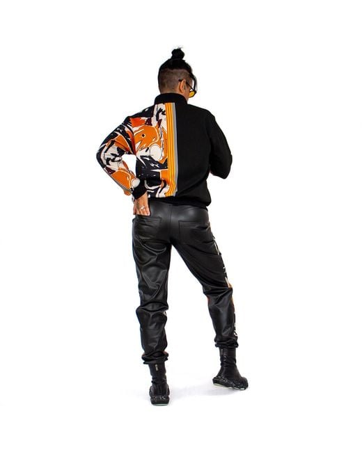 Lalipop Design Track Pants With Abstract Print Front & Black Vegan Leather